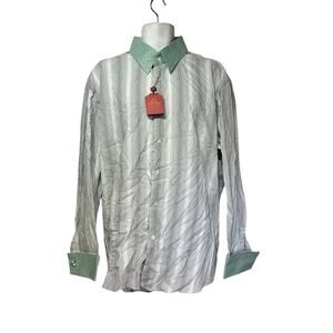 R. Lewis Striped Button Down Dress Shirt Contrast Collar Men’s Size 18 34/35